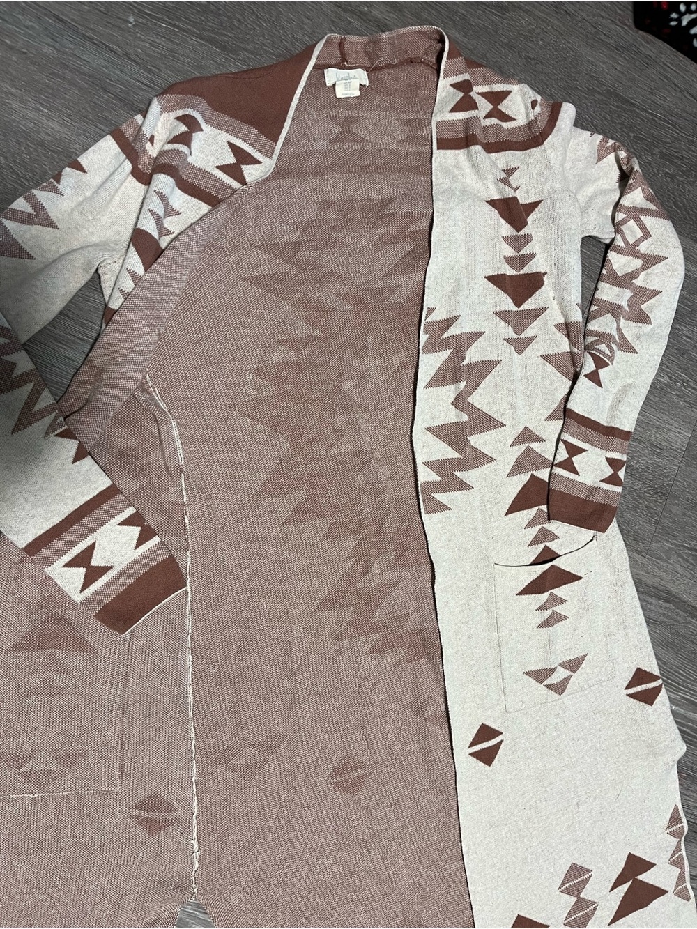 Tribal Aztec Long Open Cardigan - Brown & Cream - Picture 2 of 2